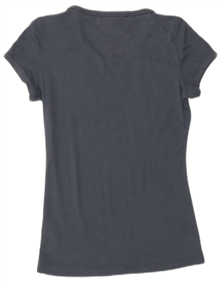 TOMMY HILFIGER Womens Graphic T-Shirt Top UK 10 Small Navy Blue Polyester Vintage Tommy Hilfiger and Second-Hand Tommy Hilfiger from Messina Hembry 