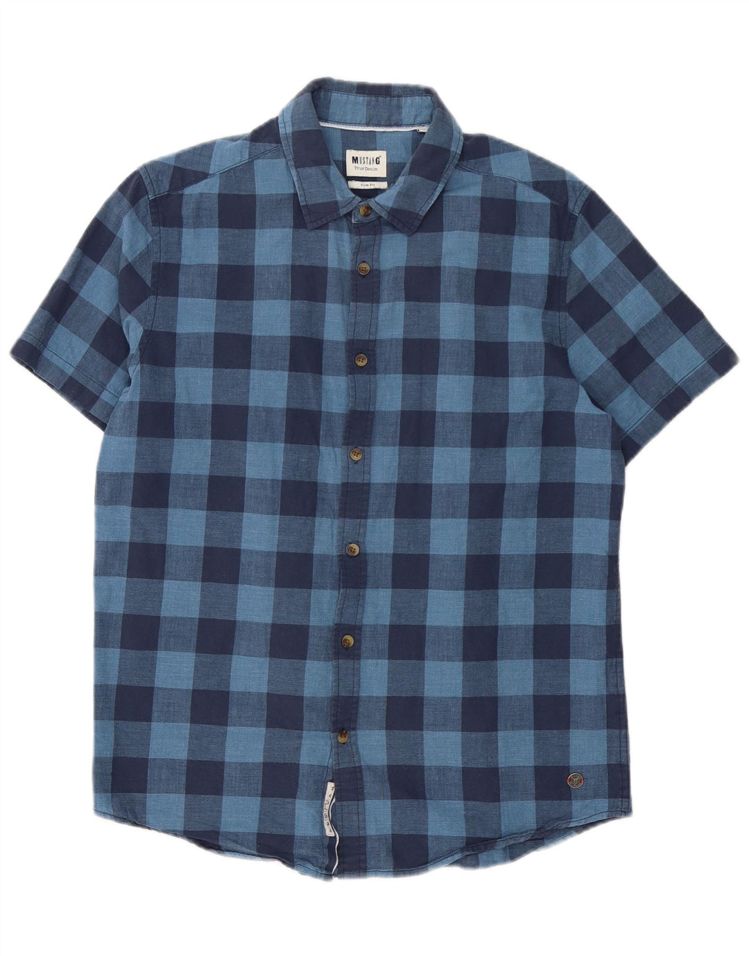 Mustang Chemise ajustée à manches courtes pour homme Bleu moyen Vichy