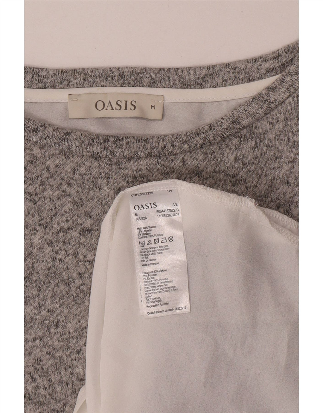 Oasis Haut Femme Manches Longues UK 44 Gris Moyen Colorblock Viscose