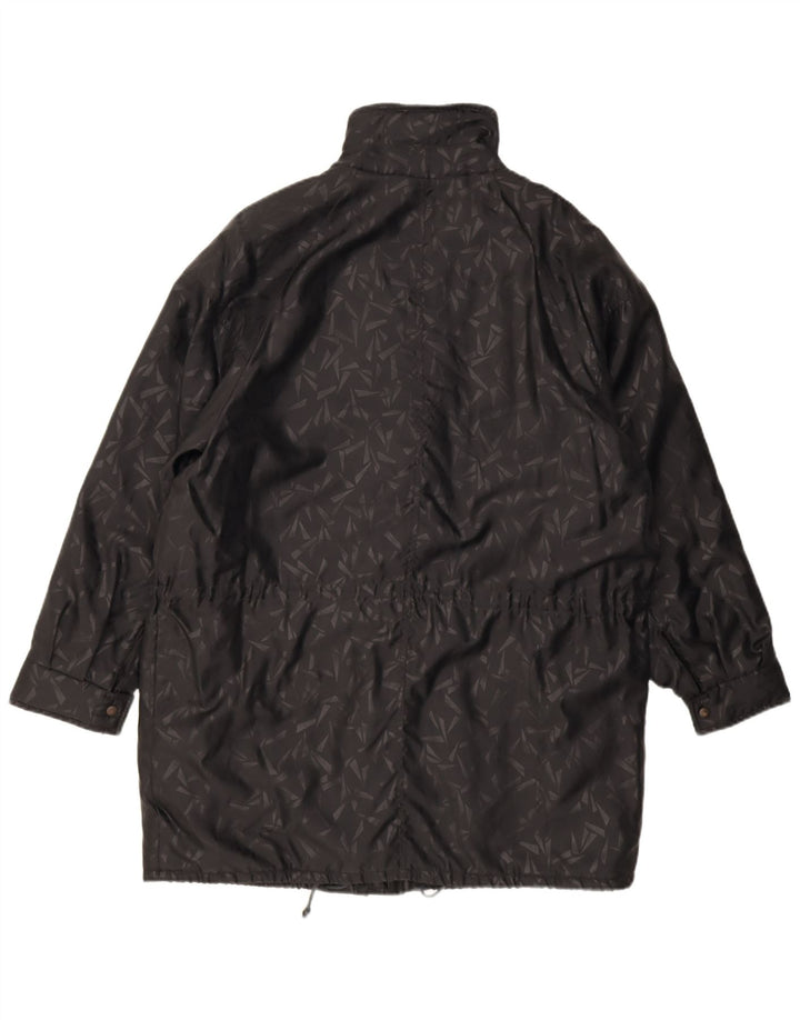 vintage Femme Coupe-vent surdimensionné Manteau IT 42 Moyen Noir Géométrique