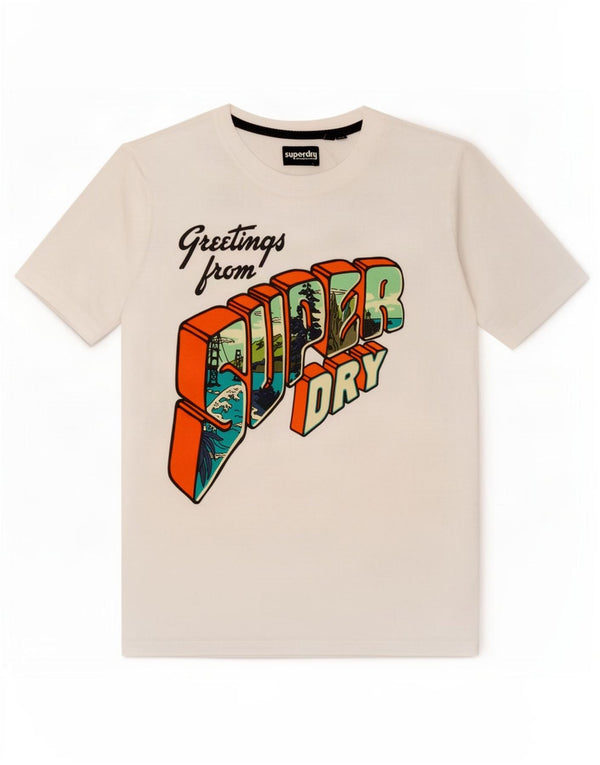 Superdry T-Shirt Graphique Femme UK 12 Coton Blanc Moyen
