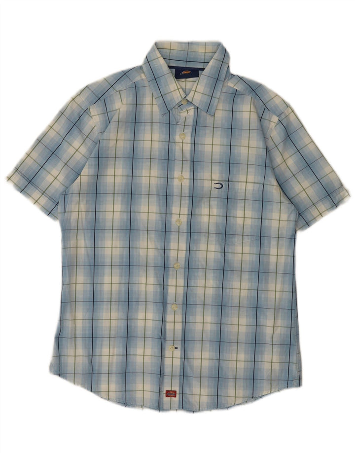 Dickies Chemise à manches courtes pour homme en coton à carreaux bleus