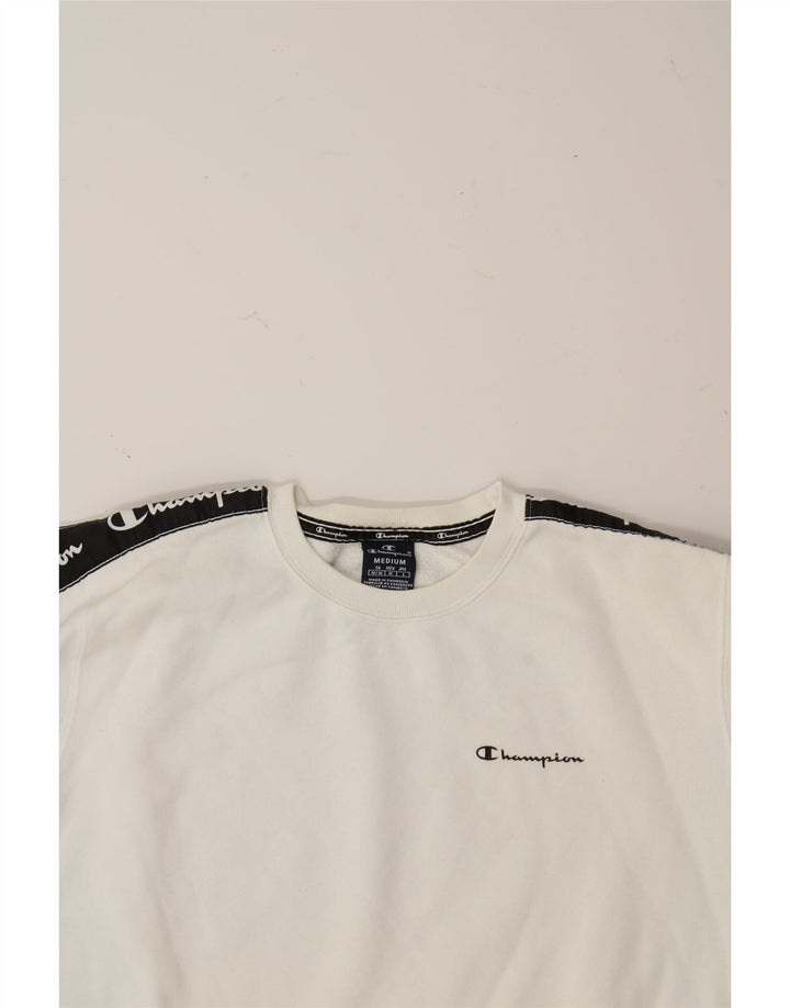 CHAMPION Mens Graphic Sweatshirt Jumper Medium White Colourblock Cotton Vintage Champion and Second-Hand Champion from Messina Hembry 
