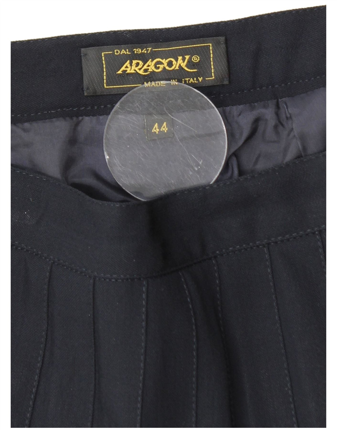 VINTAGE Jupe Plissée Femme IT 44 Medium W28 Laine Vierge Bleu Marine