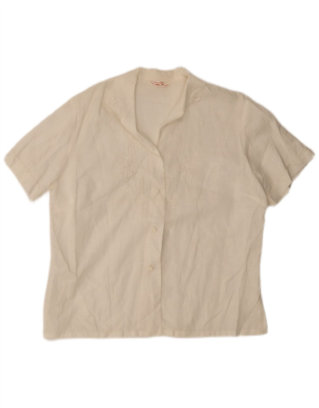 Chemise à manches courtes femme vintage IT 42 Lin floral blanc moyen