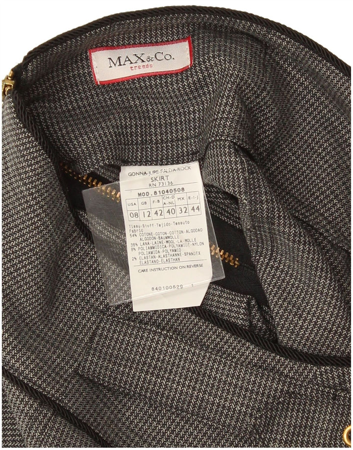 Max & Co. Jupe droite pour femme UK 12 Medium W32 Gris pied-de-poule en coton