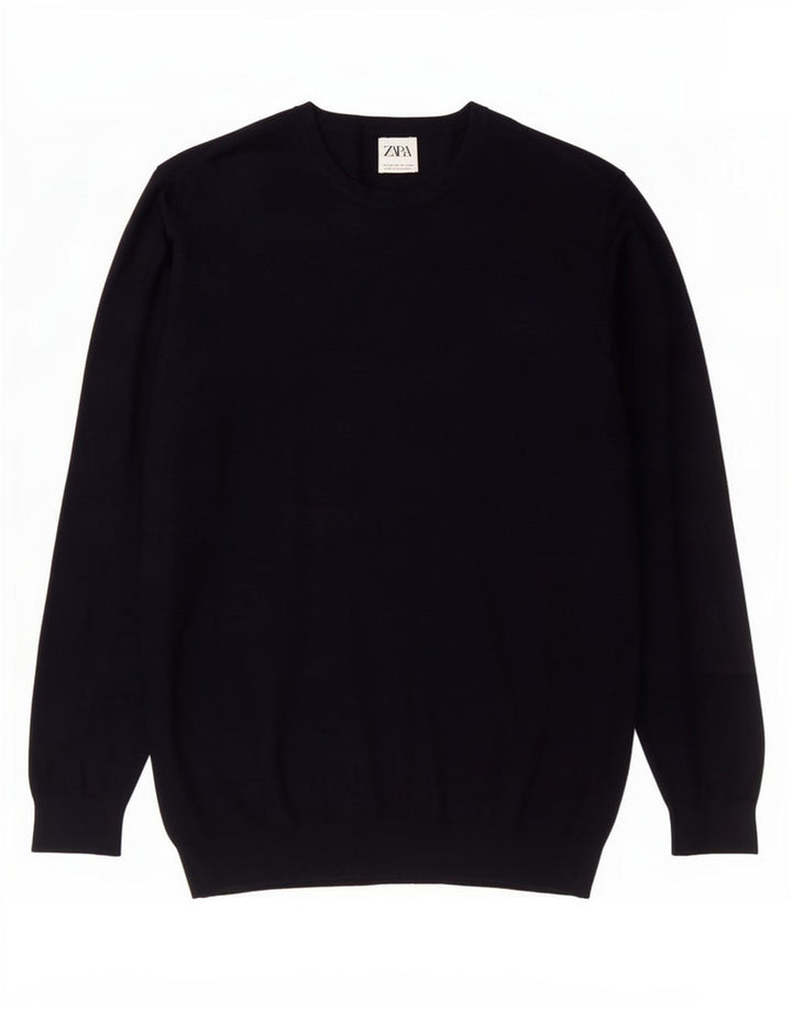 Zara Pull Col Ras Du Cou Homme Bleu Marine Moyen