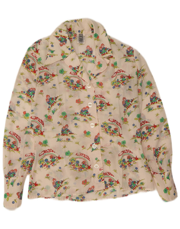 Chemise graphique femme vintage UK 14 Coton floral blanc moyen