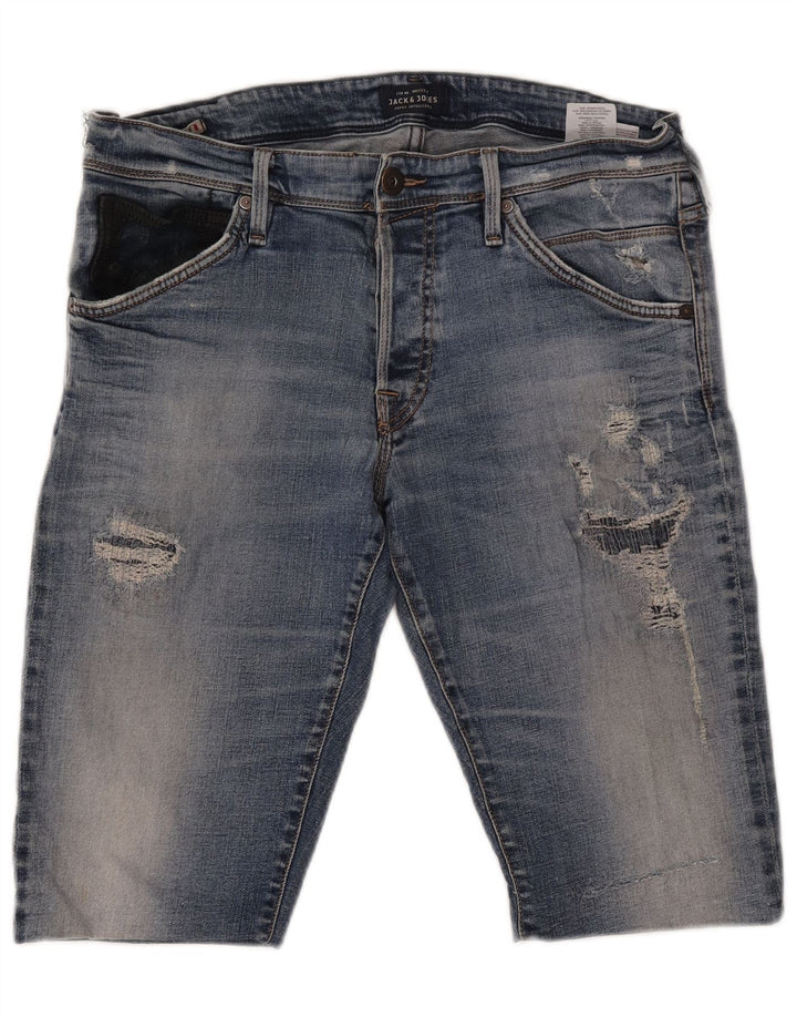JACK & JONES Short en jean vieilli W36 pour homme en coton bleu moyen