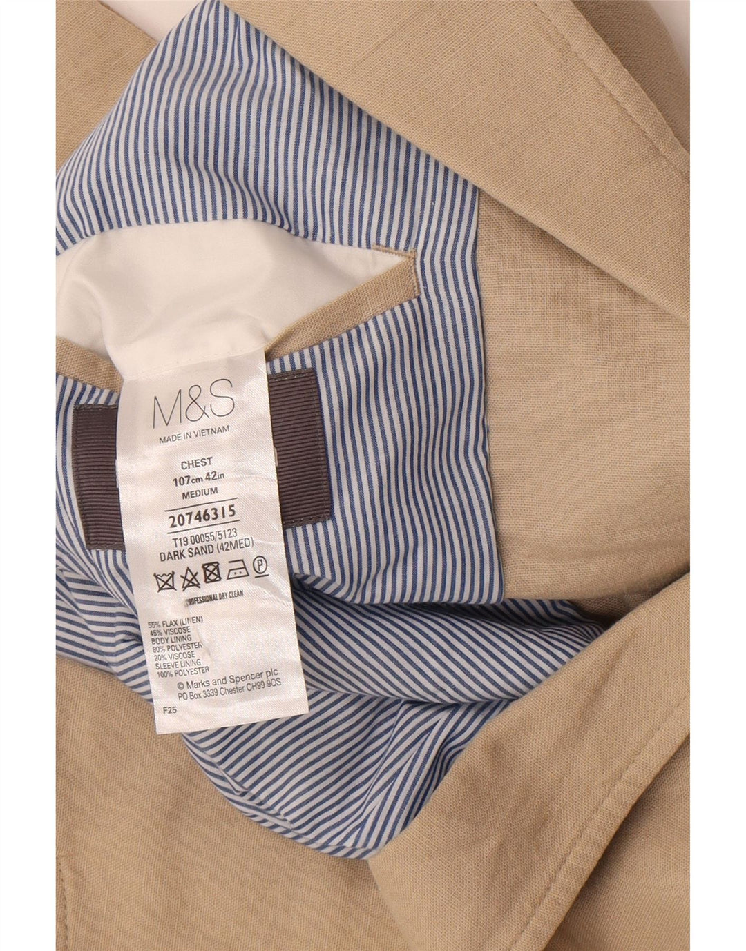 Marks & Spencer Veste blazer à 2 boutons pour homme UK 42 Grand lin beige