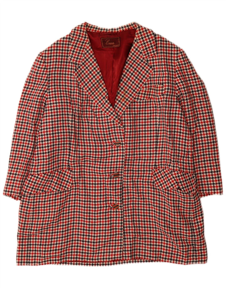 vintage Femme 3/4 Manches Blazer Veste UK 16 Grand Pied-de-poule Rouge