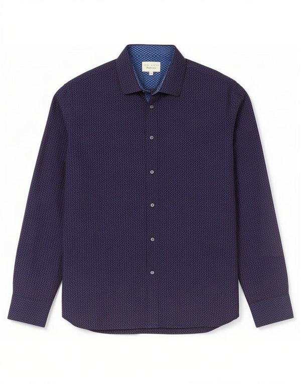 Ted Baker Chemise Homme Taille 16 Grand Coton Géométrique Bleu Marine