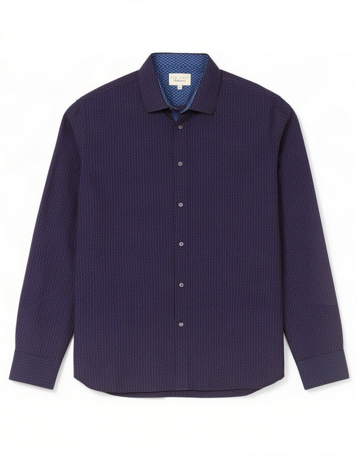 Ted Baker Chemise Homme Taille 16 Grand Coton Géométrique Bleu Marine