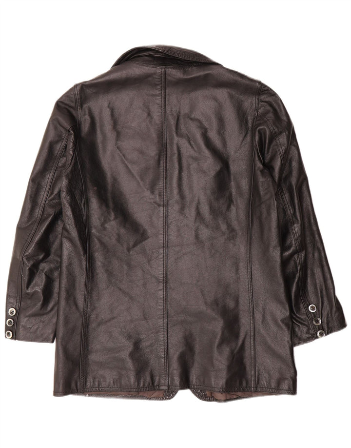 vintage Femme 2 Boutons Veste Blazer En Cuir UK 14 Grand Noir