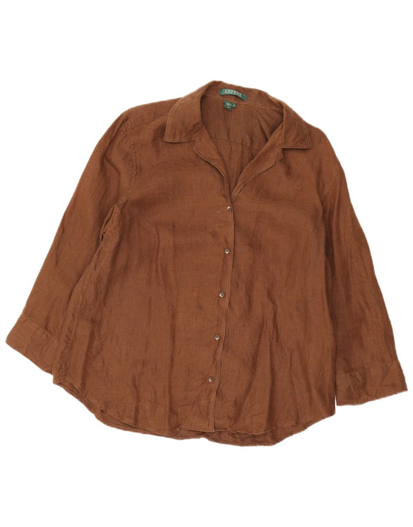 Ralph Lauren Chemise à manches 3/4 pour femme UK 18 XL Lin marron