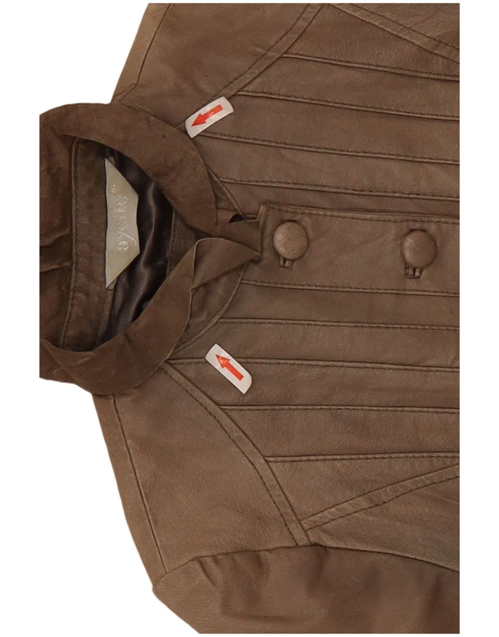 veste en cuir crop femme vintage UK 10 Petit Beige