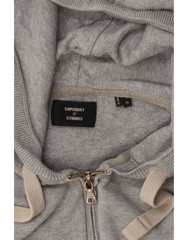 Superdry Pull à capuche zippé pour femme UK 14 Large Gris