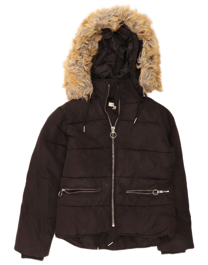 Topshop Veste matelassée surdimensionnée à capuche pour femme UK 4 XS Noir Polyester