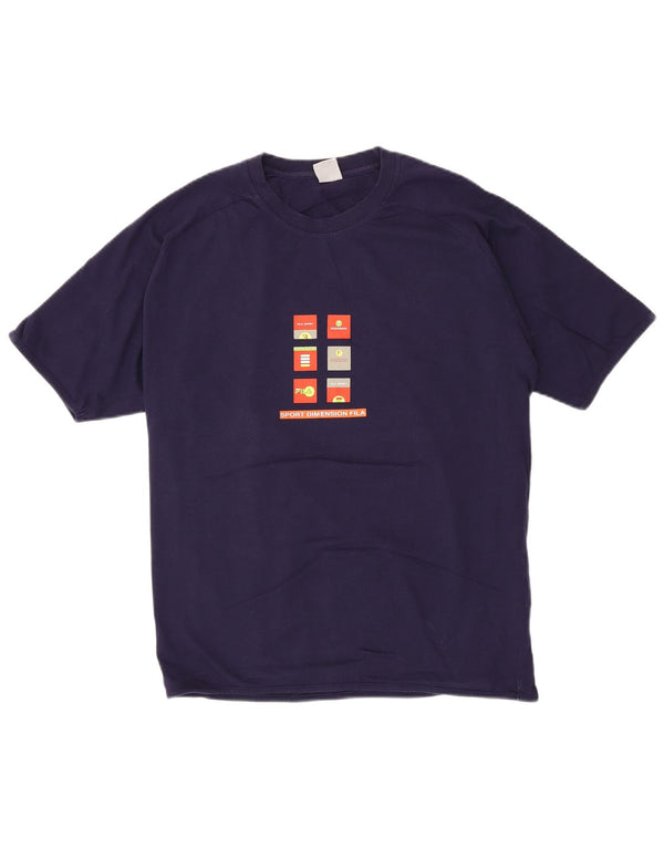 Fila Homme Graphic T-Shirt Top Large Bleu Marine Coton