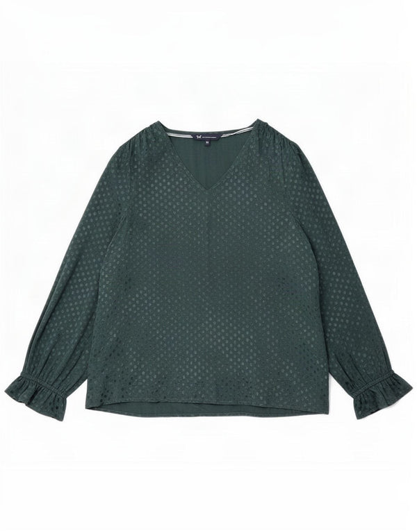Crew Clothing Chemisier à manches longues pour femme UK 42, vert moyen à pois