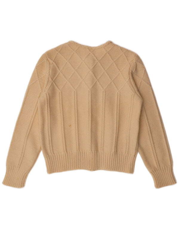 vintage Femme Cardigan Pull UK 12 Moyen Off White Wool