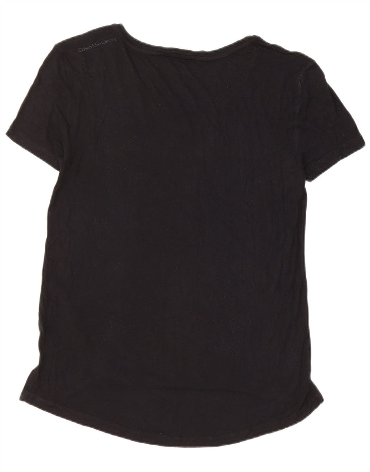 Calvin Klein T-shirt graphique pour femme UK 10 Small Noir Viscose