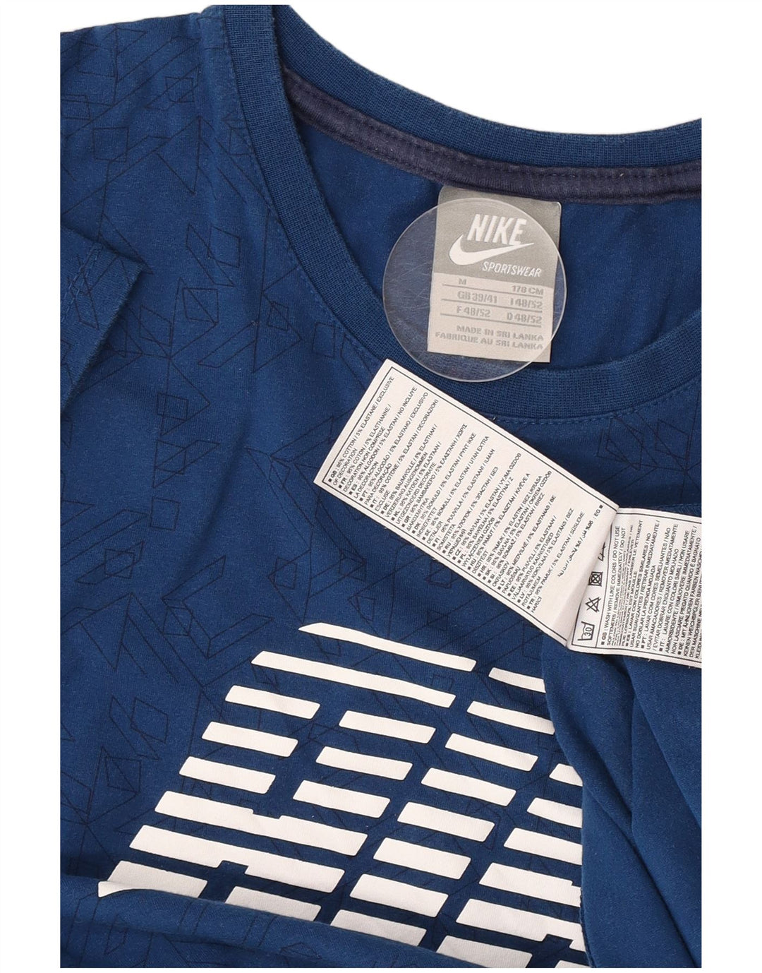 Nike Homme Air Graphic T-Shirt Haut Bleu Moyen Géométrique Coton