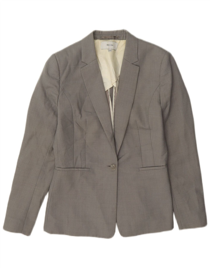 Reiss Veste Blazer 1 Bouton Femme UK 10 Petite Laine Grise