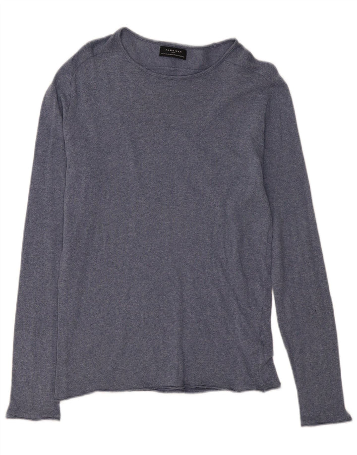 ZARA Homme Top Manches Longues Bleu Moyen Coton