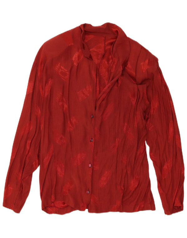 vintage Femme Motif Abstrait Chemise Blouse UK 16 Grand Bourgogne