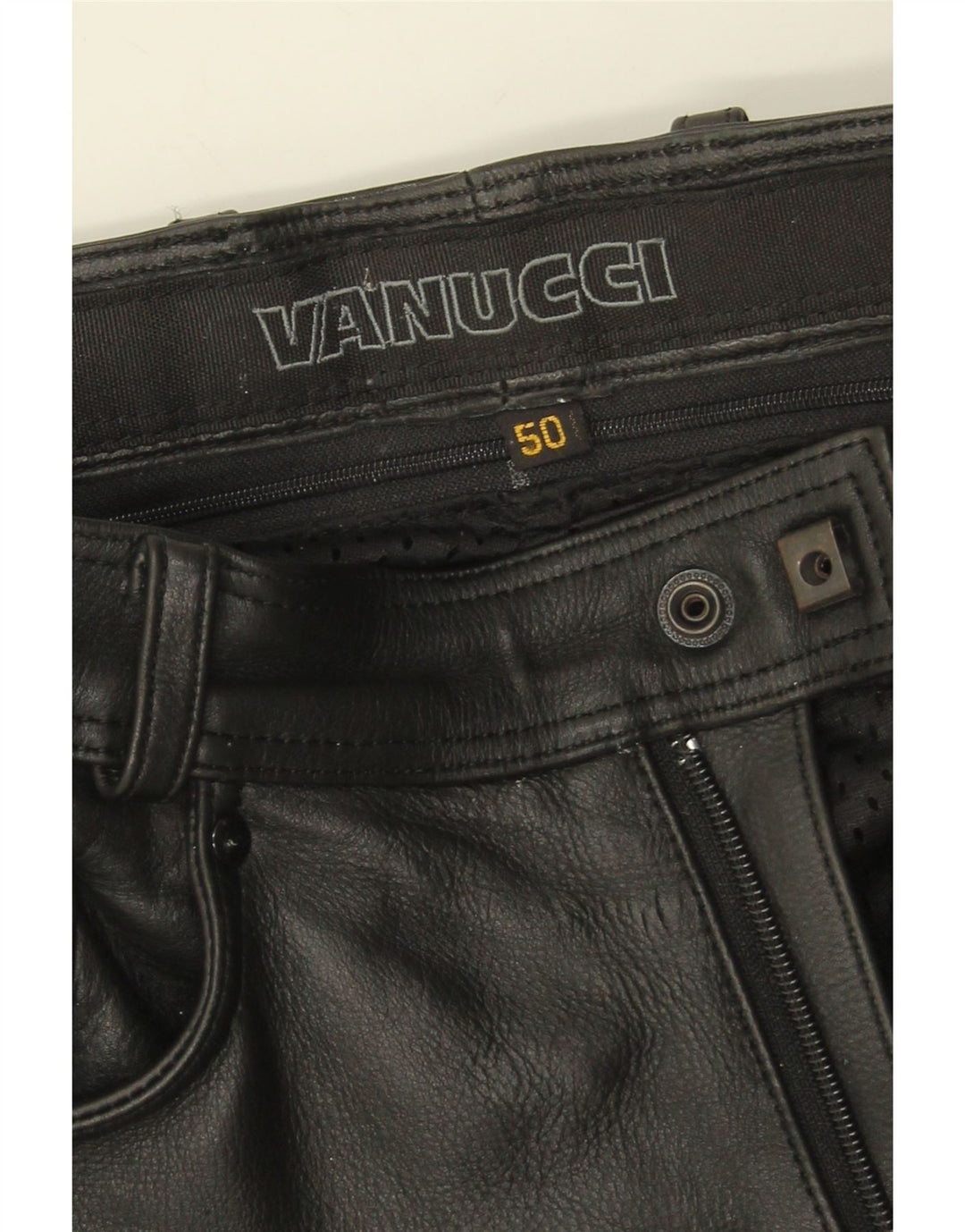 Vanucci Pantalon décontracté droit pour homme IT 50 Large W34 L31 Cuir noir