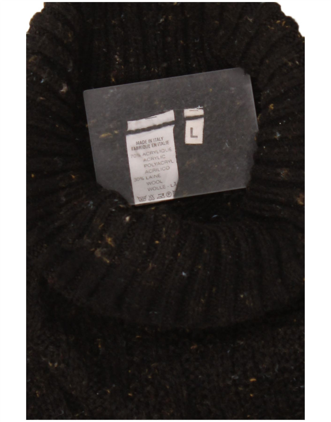 VINTAGE Homme Col Roulé Pull Pull Grand Acrylique Moucheté Noir