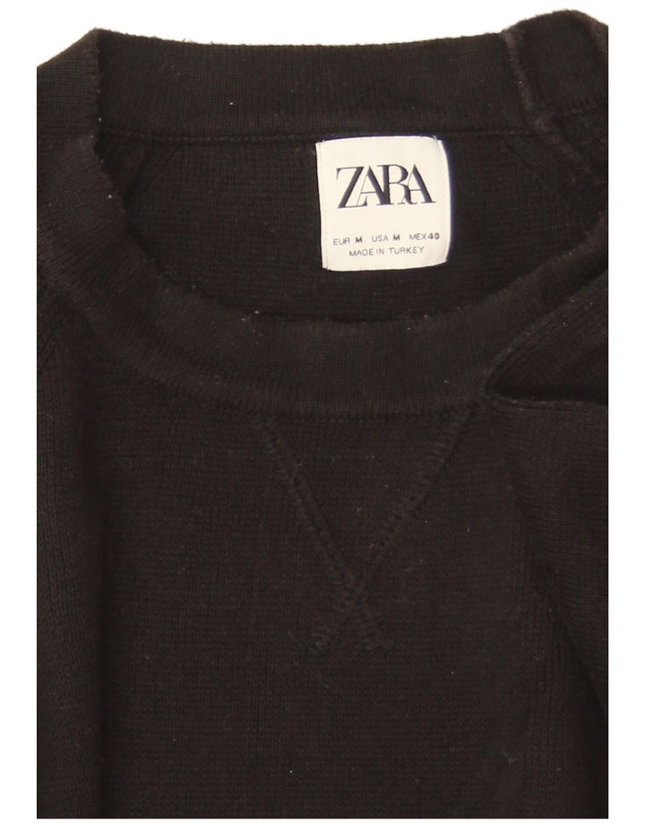 Zara Pull surdimensionné à col rond pour femme UK 14 en coton noir moyen