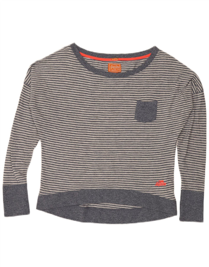Superdry Femme Blouse Oversize Top UK 16 Grand Bleu Rayé Coton