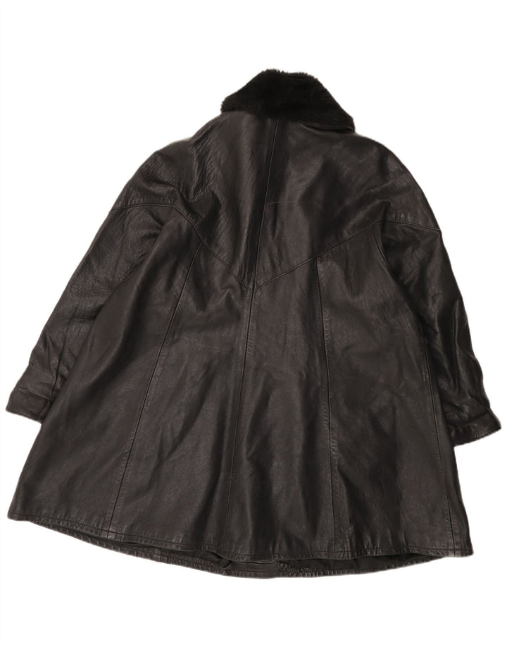 manteau en cuir femme vintage UK 14 Grand Noir