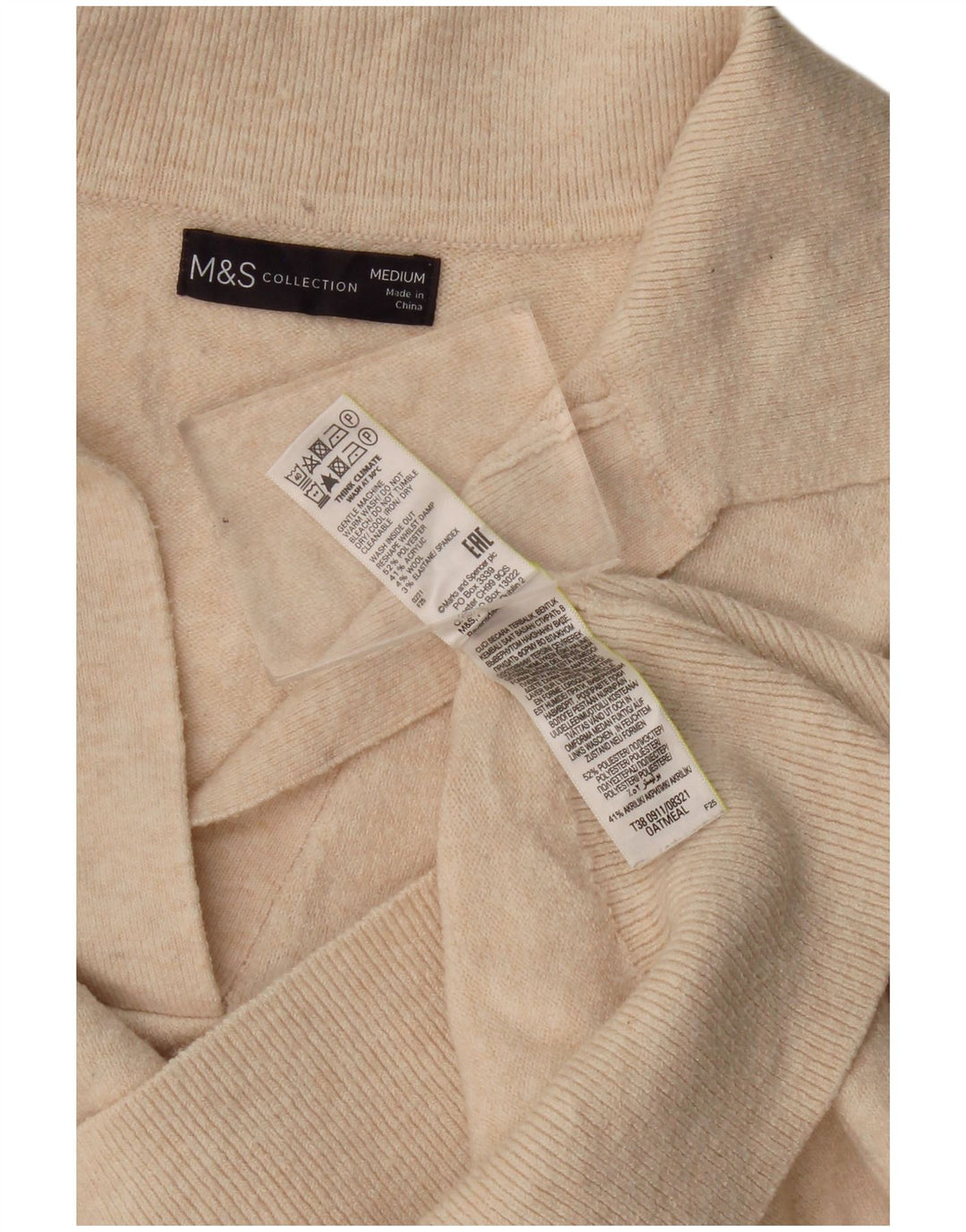 Marks & Spencer Pull à col polo pour femme UK 14 Beige moyen