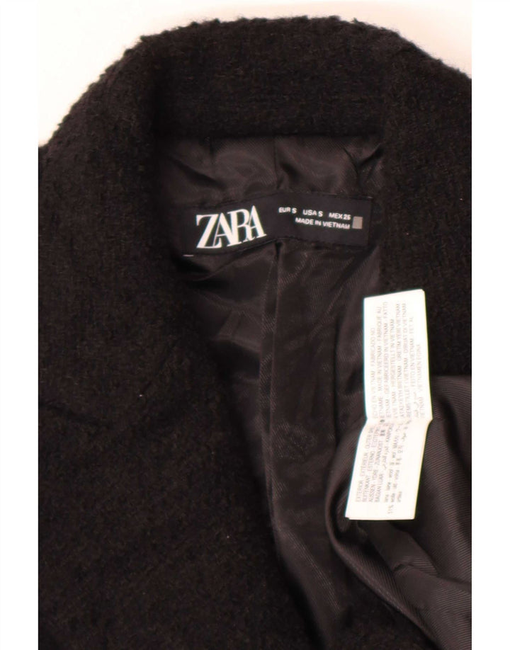 Zara Veste blazer longue à double boutonnage pour femme UK 10 Petit Noir