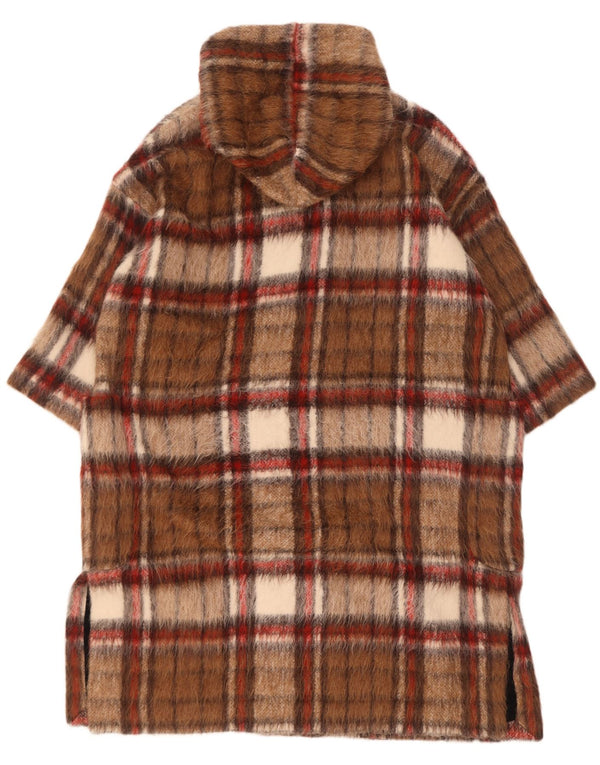 vintage Femmes 3/4 Manches Double Breasted Coat UK 16 Grand Plaid Brun