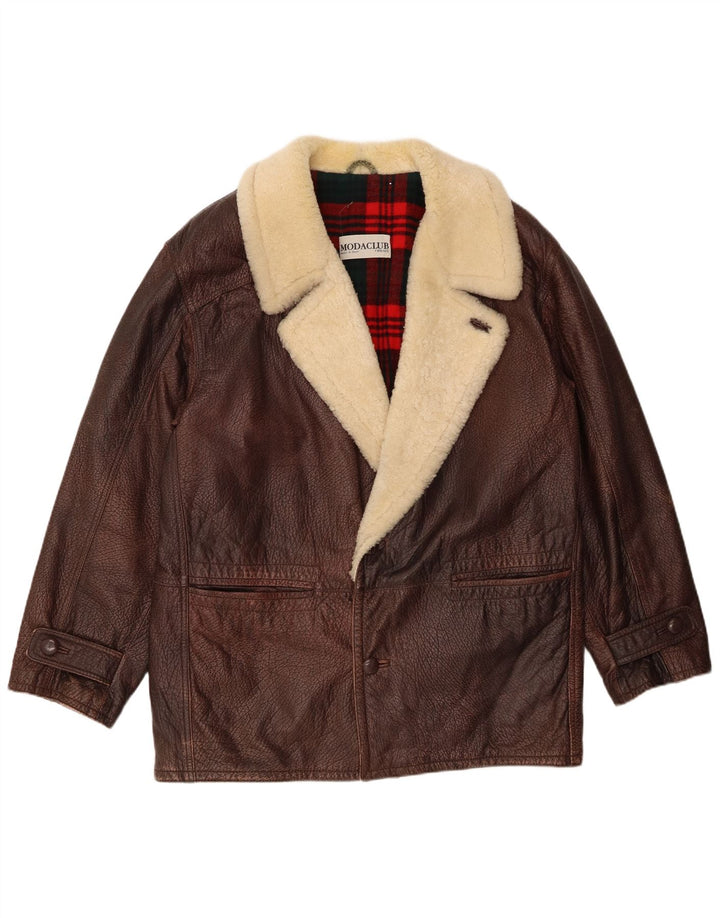 VINTAGE Veste ample pour homme IT 46 Petit cuir color block marron