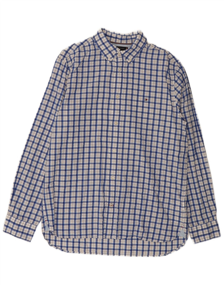 Tommy Hilfiger Chemise coupe classique pour homme en coton à carreaux bleus