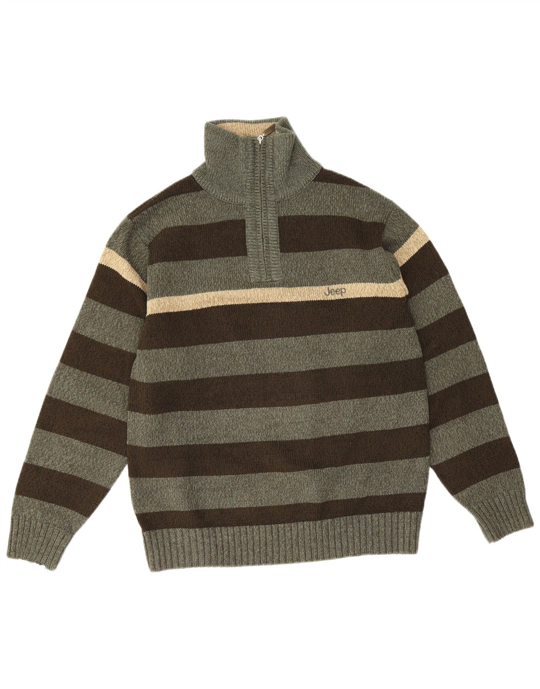 Jeep Pull col zippé pour homme Large rayé vert