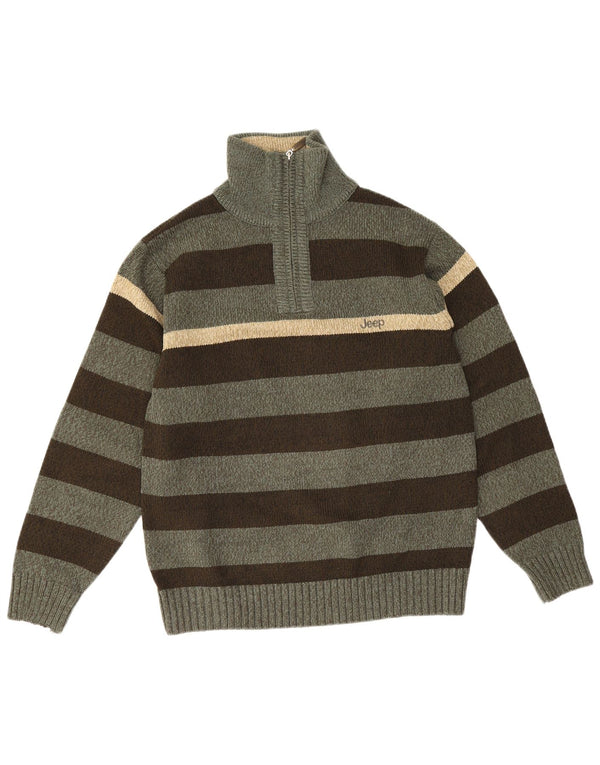 Jeep Pull col zippé pour homme Large rayé vert