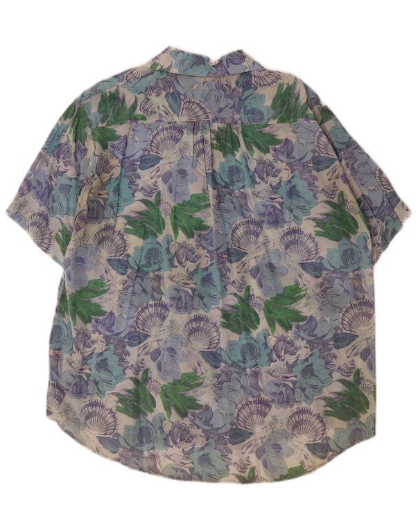 vintage Femme Manches Courtes Chemise Oversize Blouse IT 42 Bleu Moyen Floral
