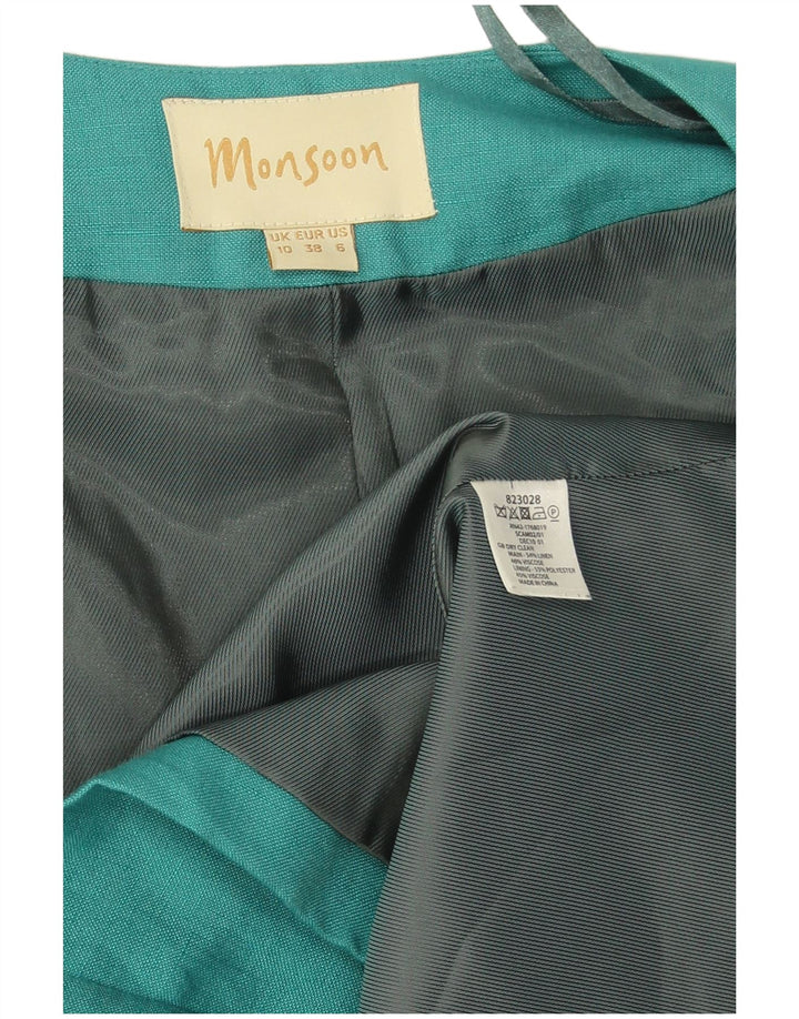 Monsoon Veste Blazer Ouverte Femme UK 10 Petit Lin Turquoise
