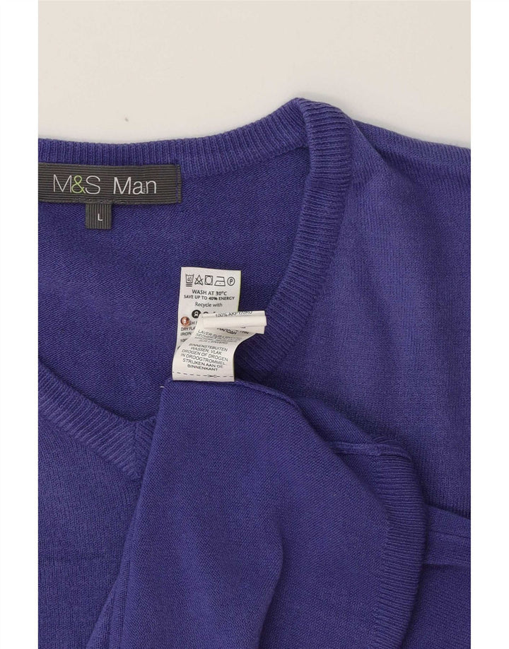 Marks & Spencer Pull col V pour homme en acrylique violet Taille L