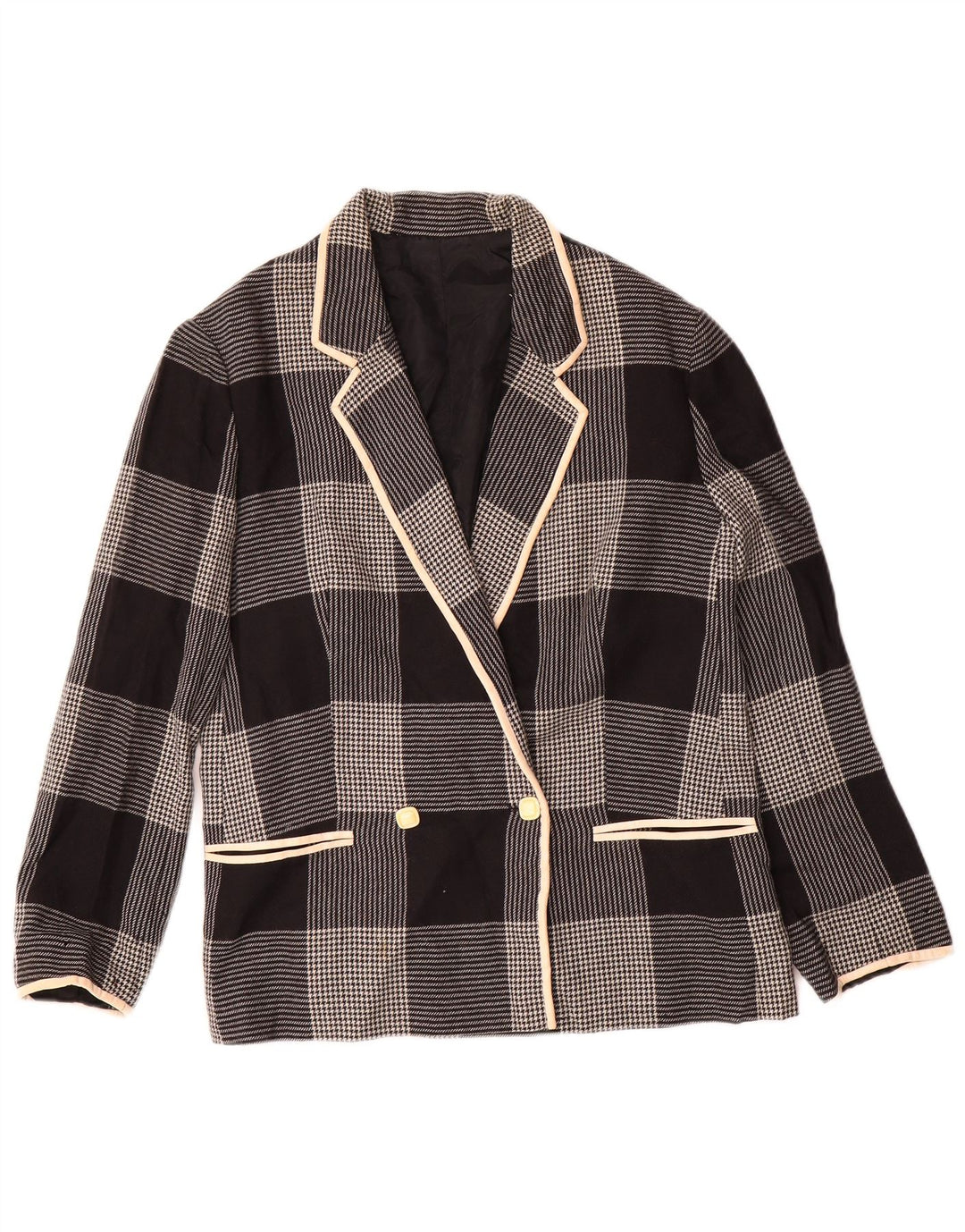 vintage Femme Double Breasted Blazer Veste UK 14 Moyen Noir Pied-de-poule