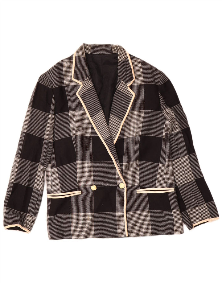 vintage Femme Double Breasted Blazer Veste UK 14 Moyen Noir Pied-de-poule