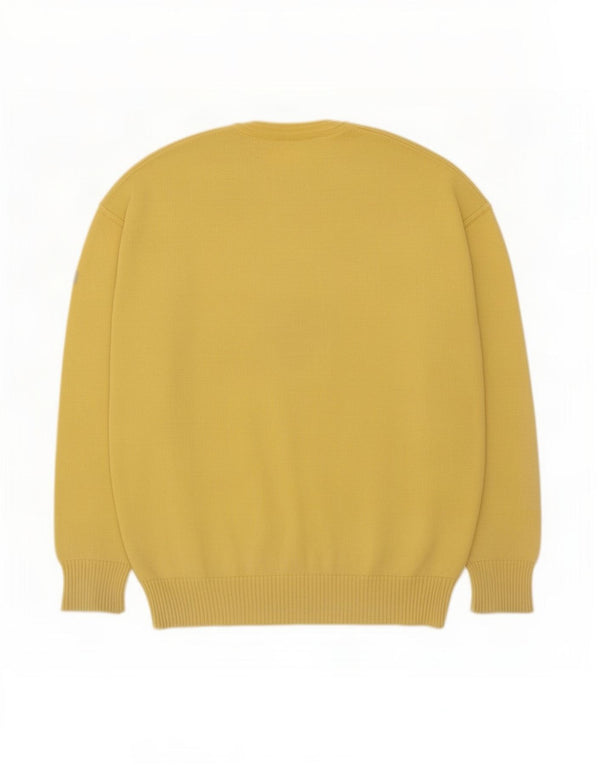 vintage Mens Crew Neck Jumper Pull Grande Laine Vierge Jaune