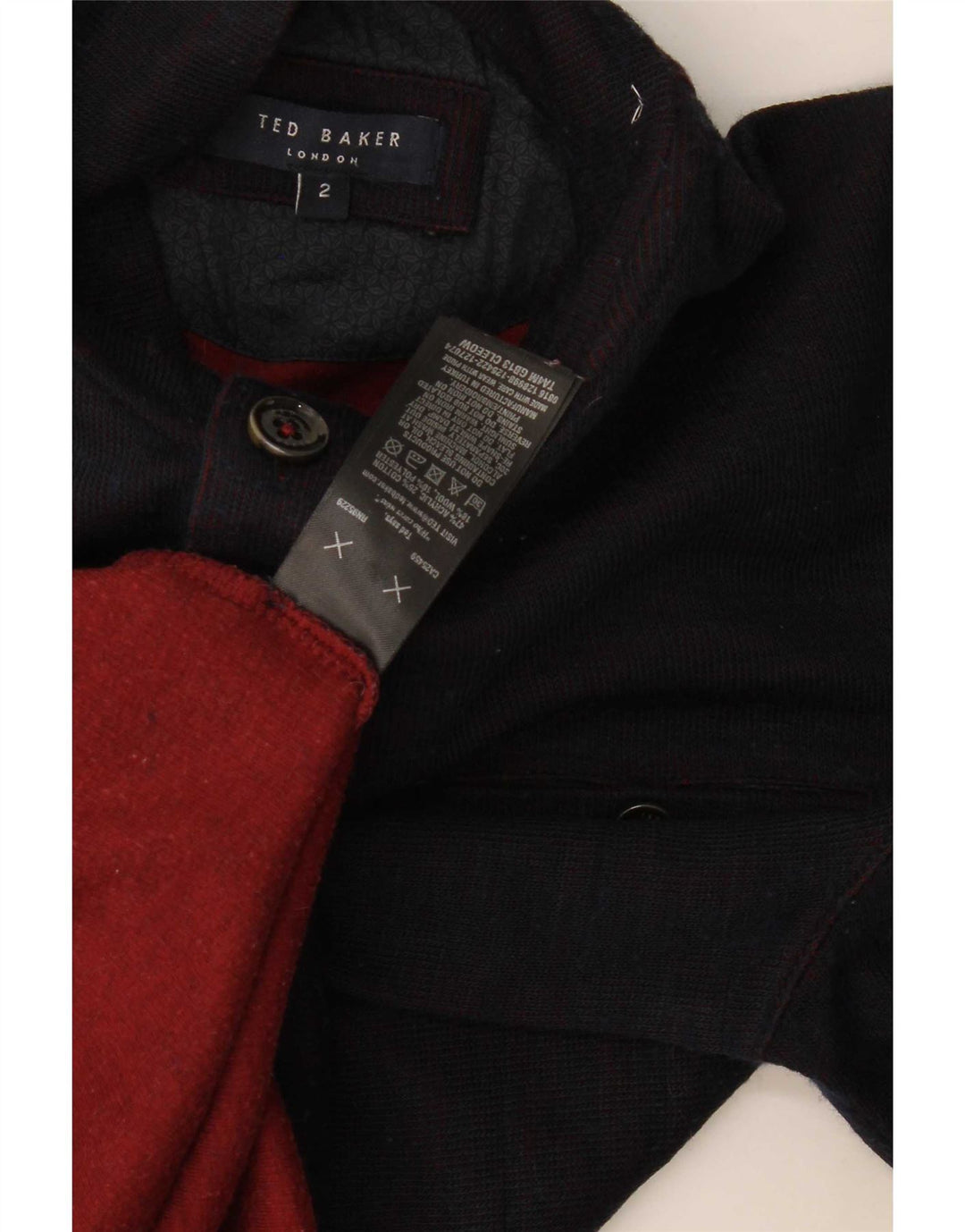 Ted Baker Pull à col boutonné pour homme Taille 2 Petit Bleu marine Moderne