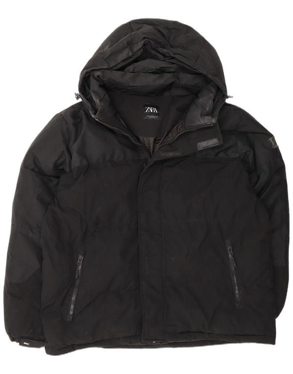 Zara Veste matelassée à capuche pour homme UK 44 2XL Noir Polyester
